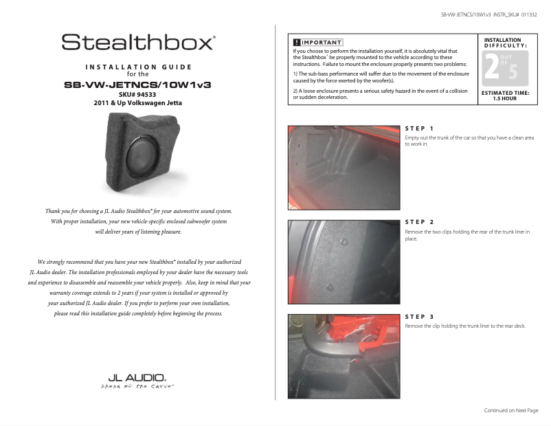 Image de la première page du manuel de l'appareil Stealthbox SB-VW-JETNCS/10W1v3