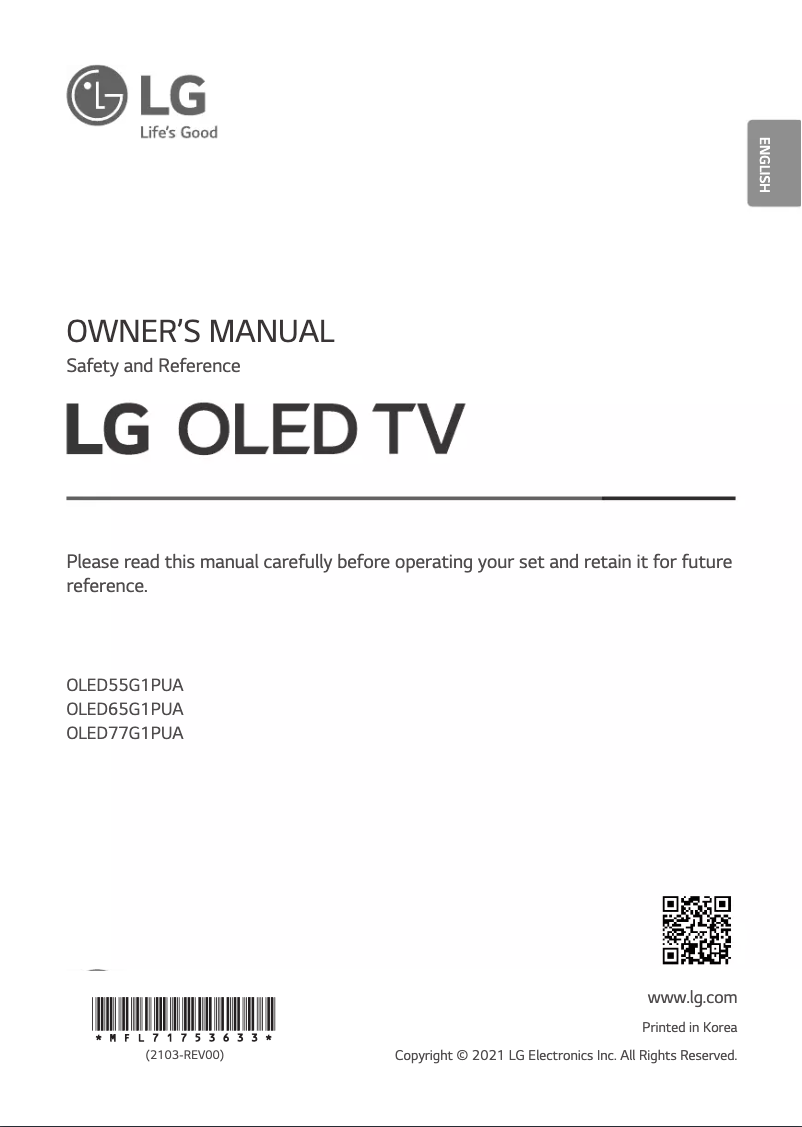 Image de la première page du manuel de l'appareil OLED77G1PUA