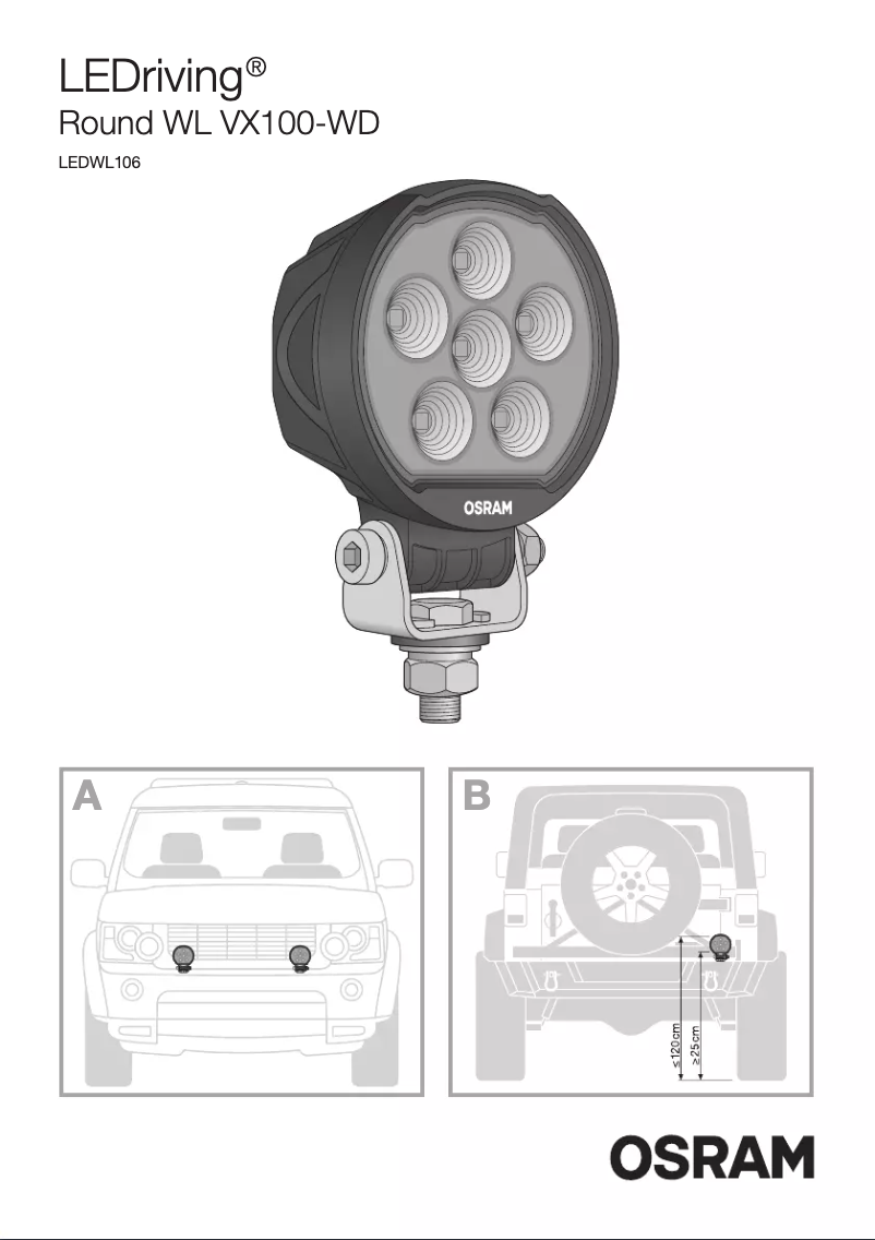 Page 1 de la notice Instructions / montage Osram LEDriving Round WL VX100-WD