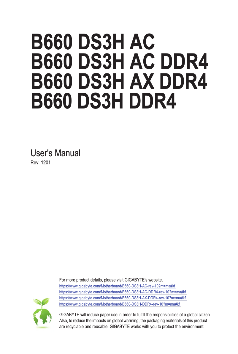 Página 1 del manual Manual de usuario Gigabyte B660 DS3H DDR4