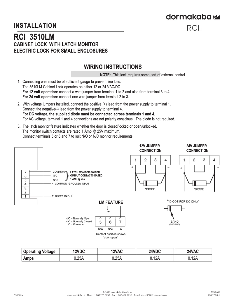 Page 1 de la notice Manuel utilisateur Dormakaba RCI 3510LM