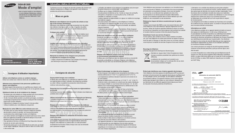 Image de la première page du manuel de l'appareil SGH-B130S