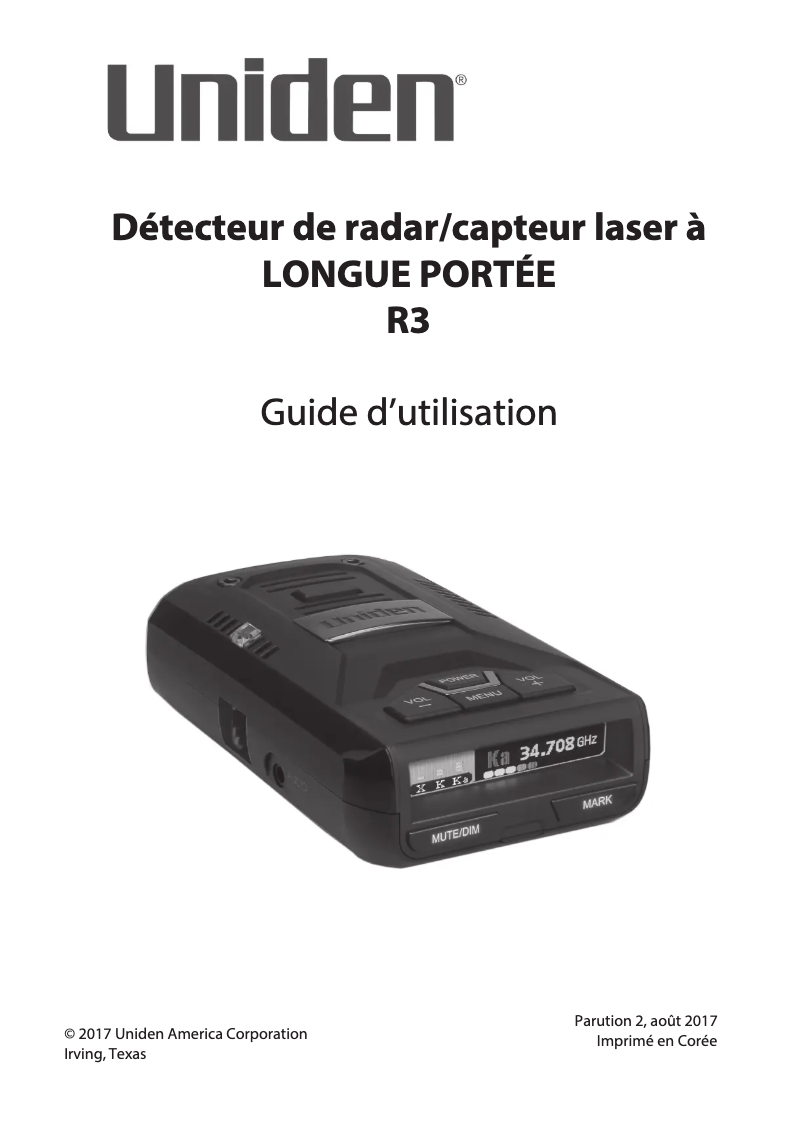 Page n°1 - Manuel utilisateur Uniden GRAN ALCANCE R3