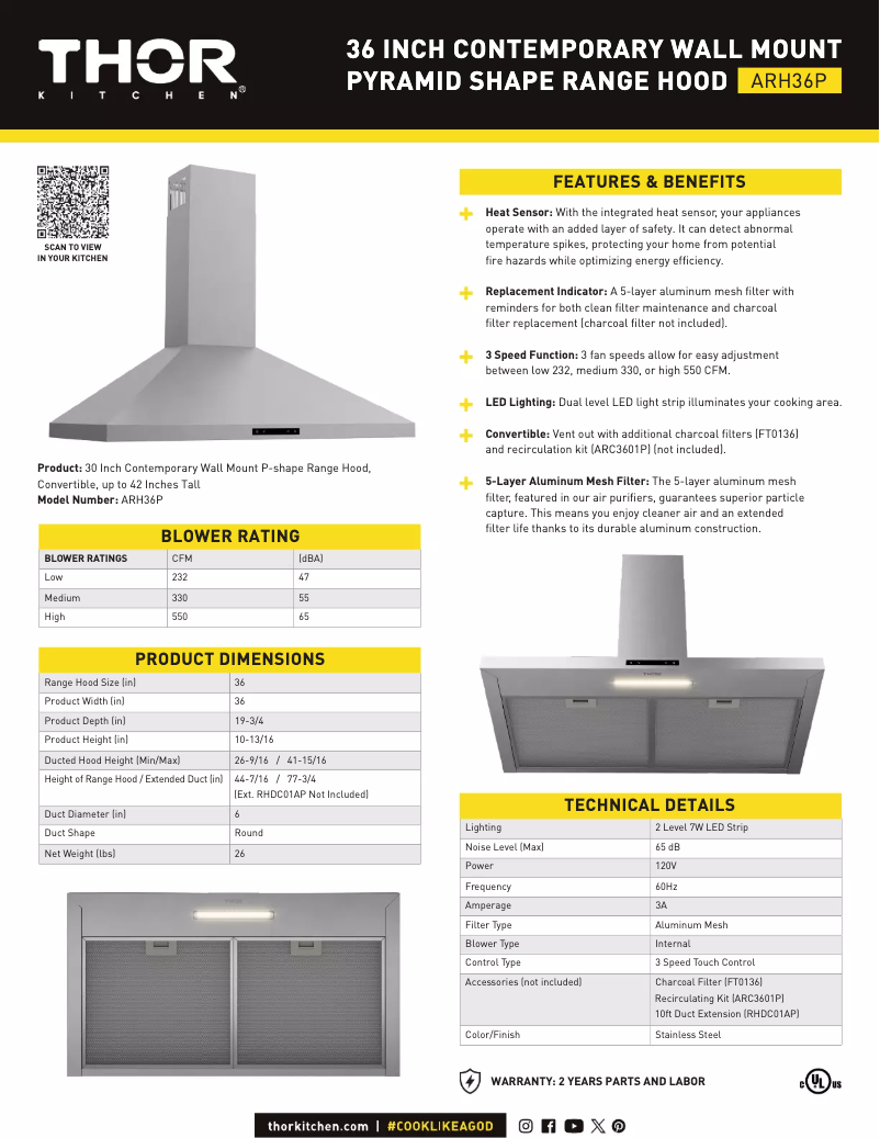 Página 1 del manual Ficha técnica Thor ARH36P