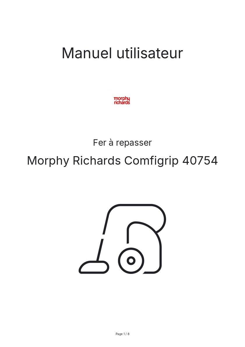 Page n°1 - Manuel utilisateur Morphy Richards Comfigrip 40754