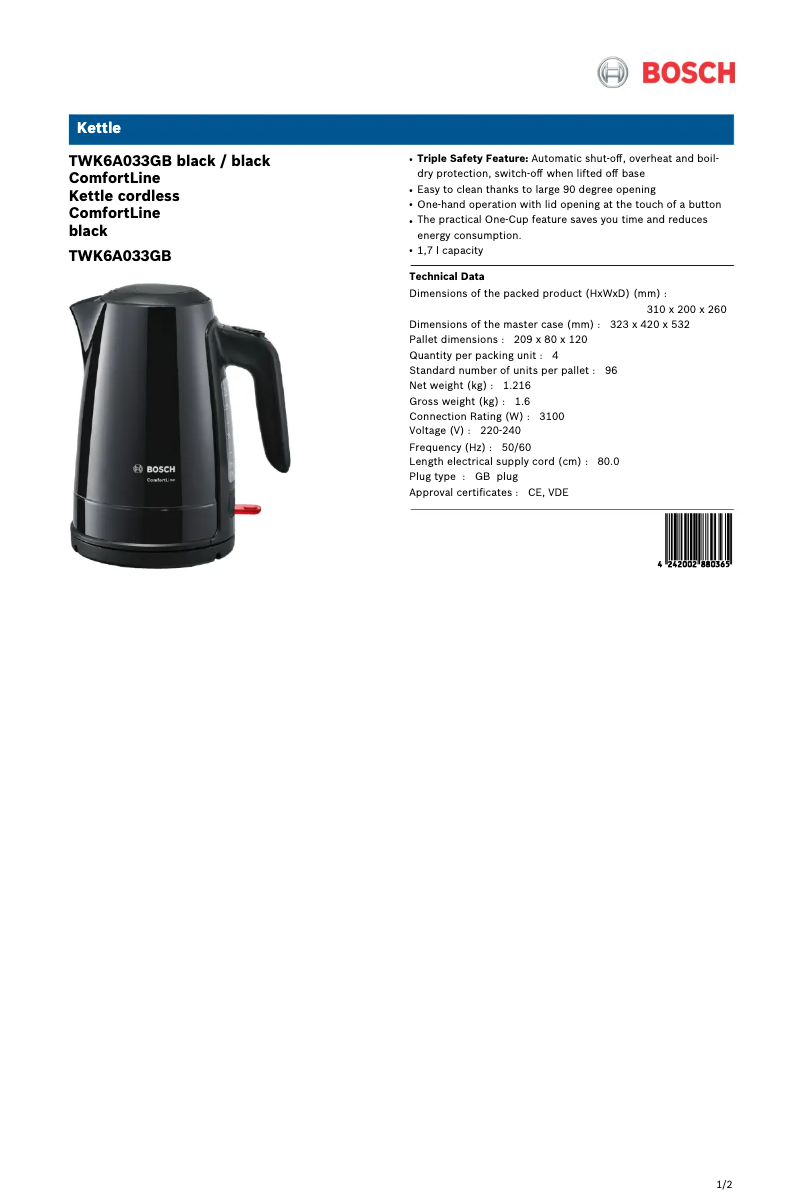 Image de la première page du manuel de l'appareil TWK6A033GB