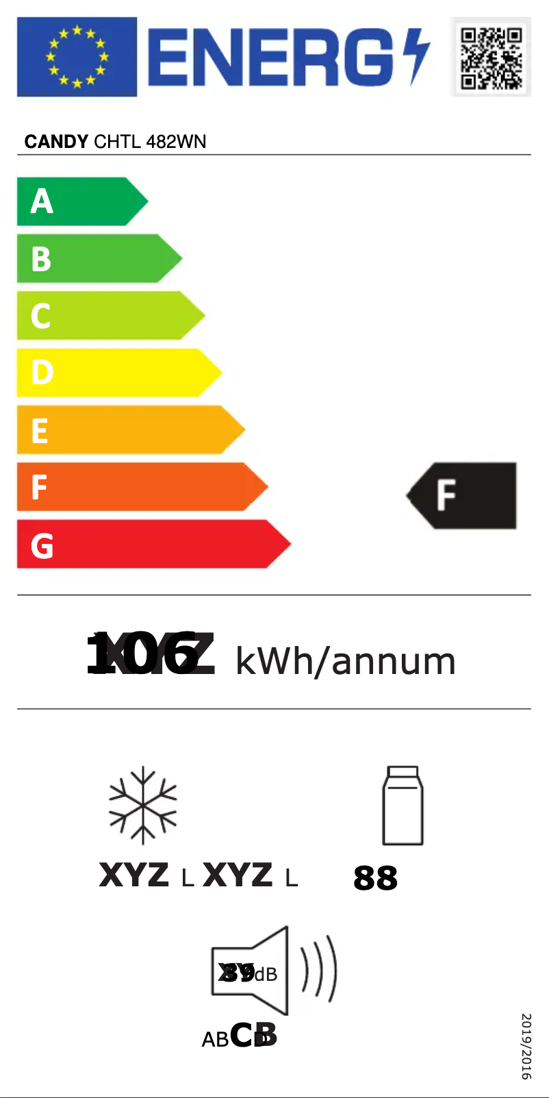 Page 1 de la notice Label énergétique Candy CHTL 482WN