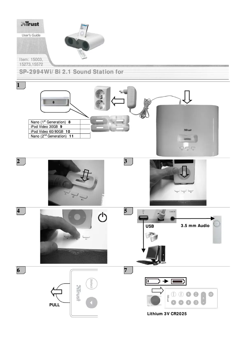 Image de la première page du manuel de l'appareil Sound Station for iPod SP-2994Bi