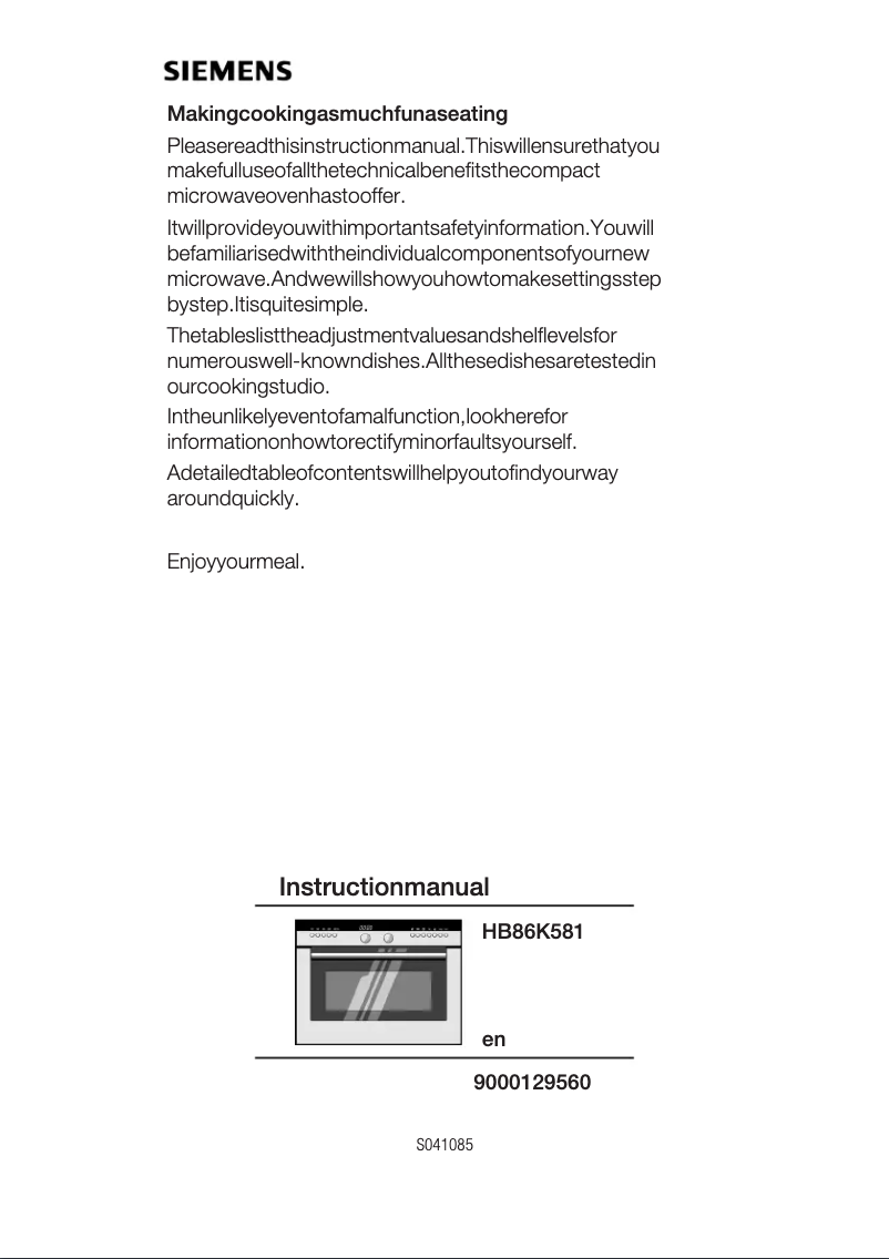 Page 1 de la notice Manuel utilisateur Siemens HB86K581