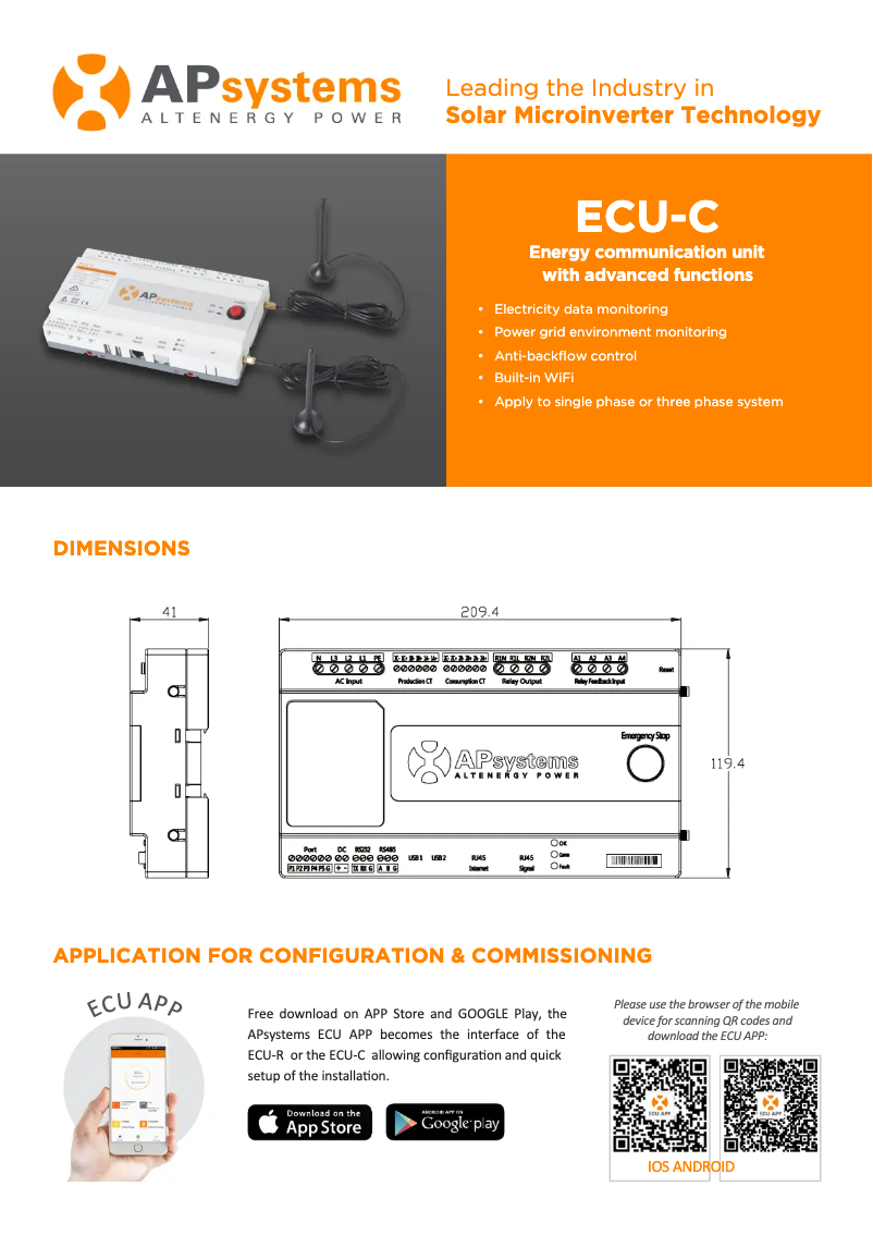 Page 1 de la notice Fiche technique APsystems ECU-C