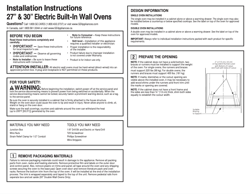 Página 1 del manual Guía de instalación GE JT5000DFWW
