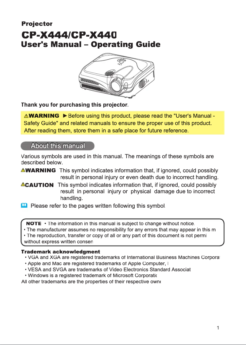 Page n°1 - Manuel utilisateur Hitachi CP-X440