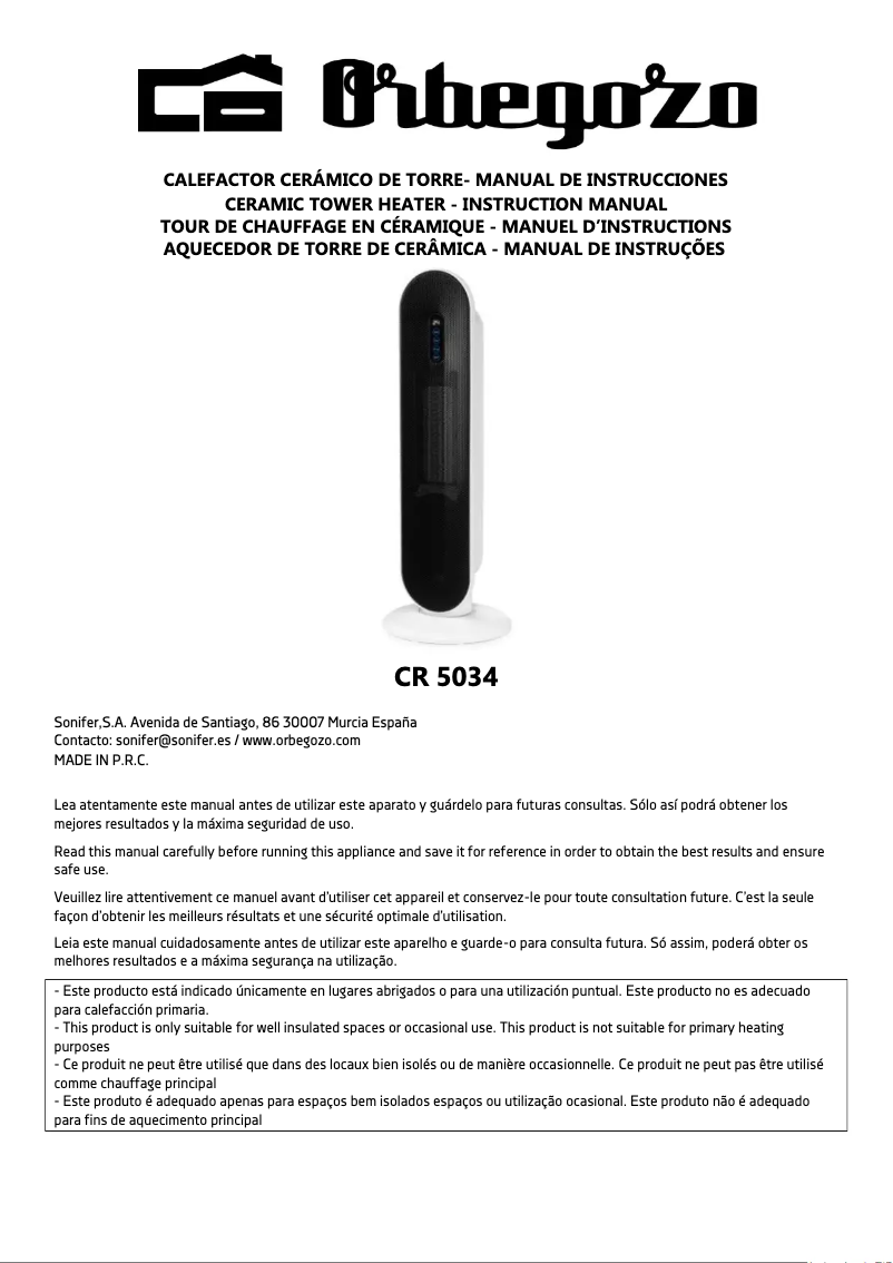 Page 1 de la notice Manuel utilisateur Orbegozo CR 5034