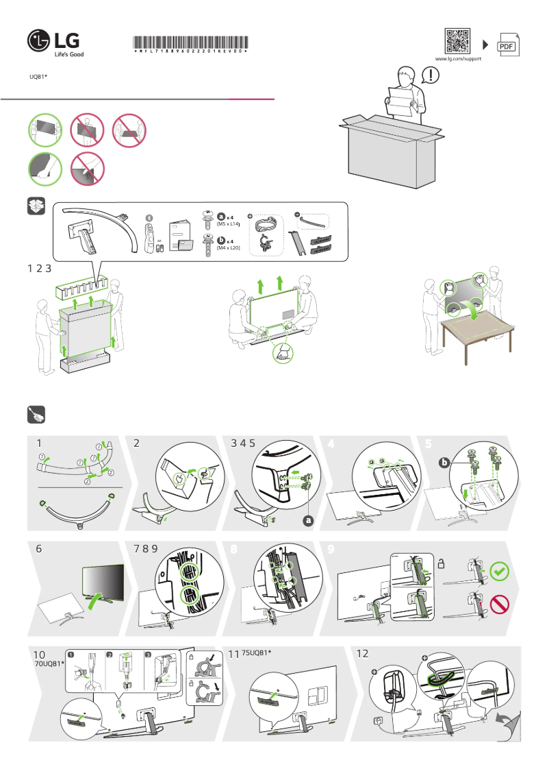 Page 1 de la notice Guide d'installation LG 70UQ81006LB