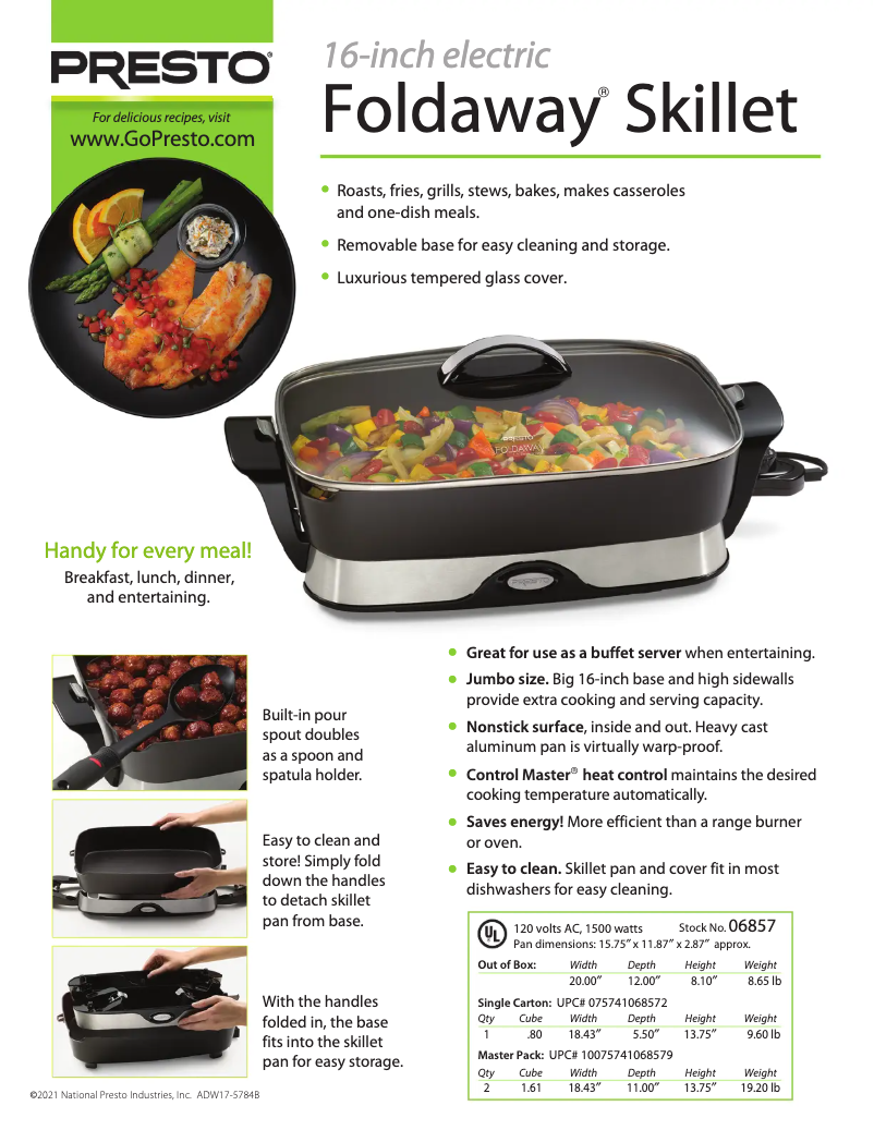 Page 1 de la notice Fiche technique Presto Foldaway 06857