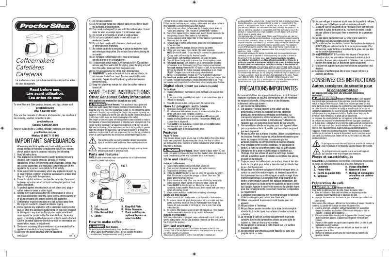 Page n°1 - Manuel utilisateur Proctor Silex 43574
