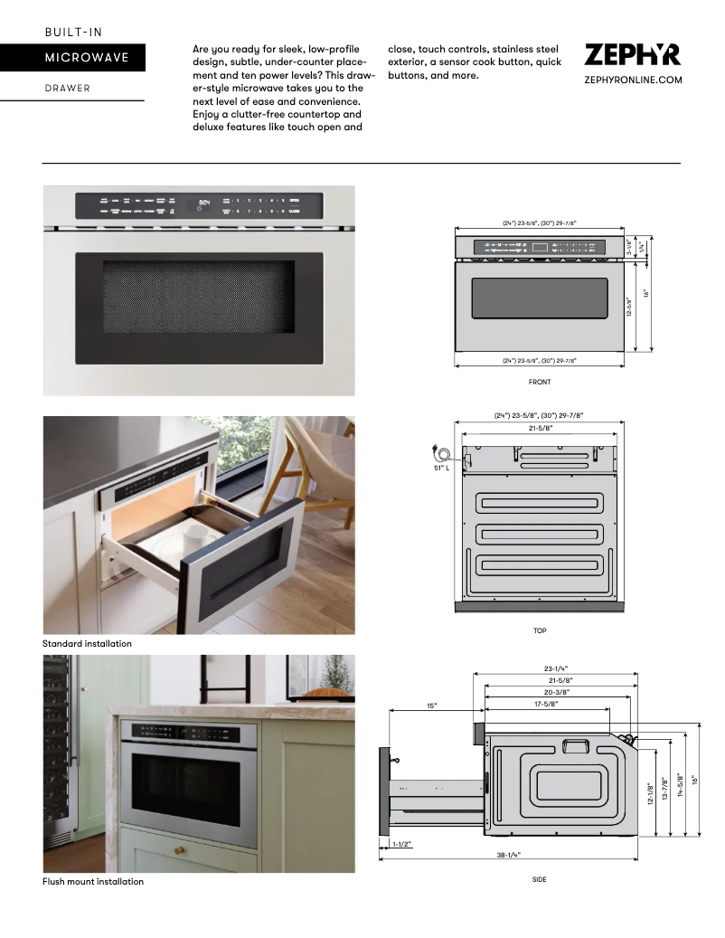 Page 1 de la notice Fiche technique Zephyr MWD3001AS