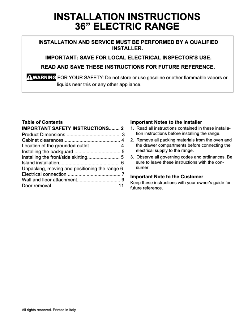 Page 1 de la notice Guide d'installation Electrolux ECFI3668AS