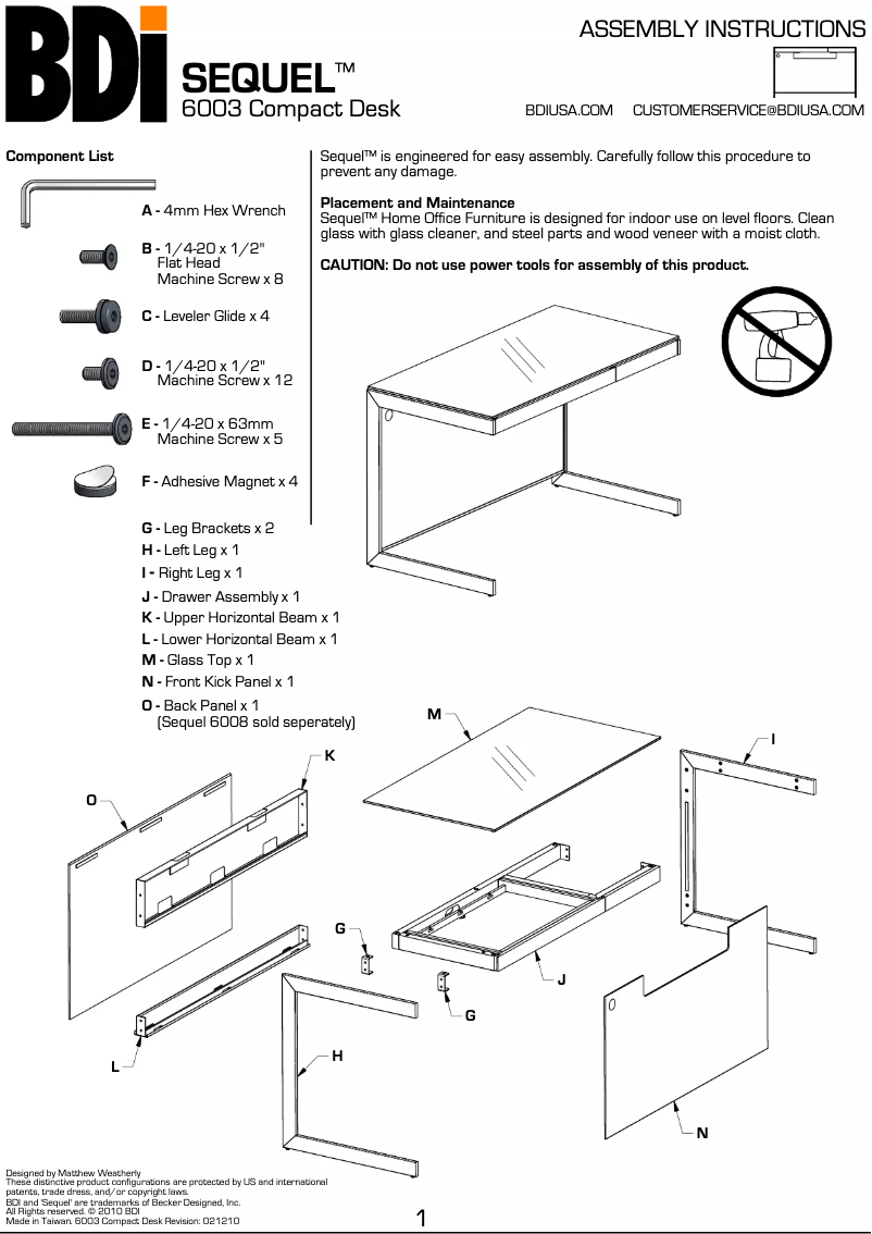 Page n°1 - Instructions / montage BDI Sequel 6003