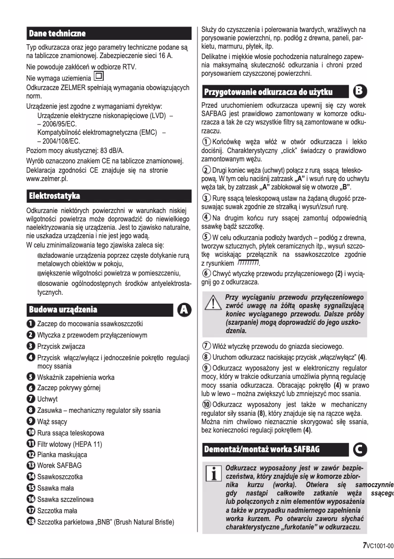 Page 1 de la notice Manuel utilisateur Zelmer Roto ZVC222SP