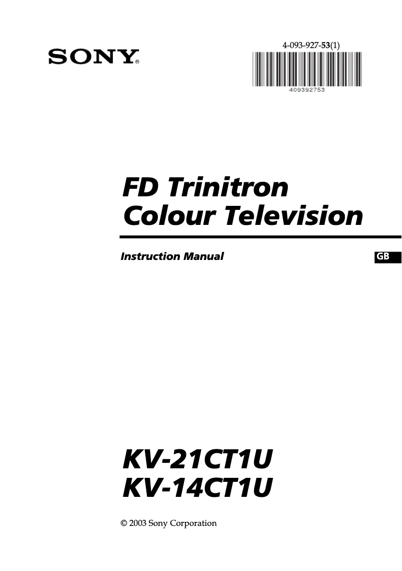 Page 1 de la notice Manuel utilisateur Sony KV-14CT1U