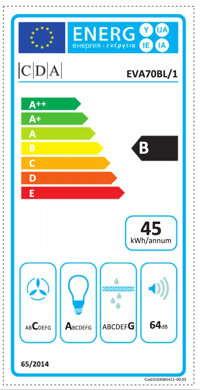 Page n°1 - Label énergétique CDA EVA70BL