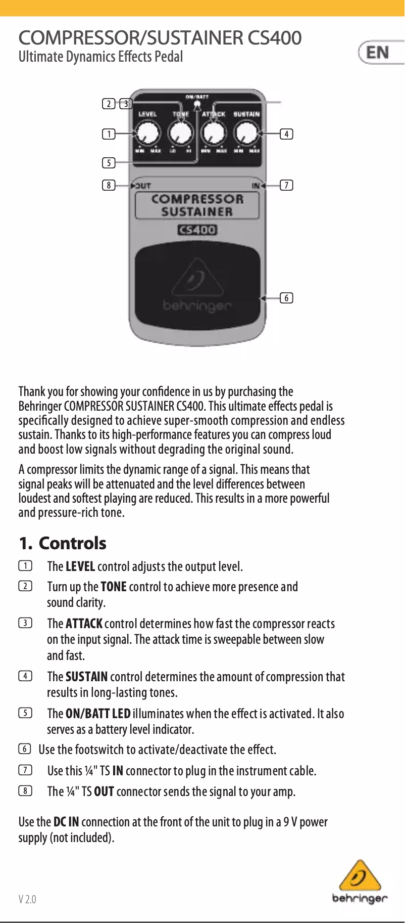 Page 1 de la notice Manuel utilisateur Behringer CS400