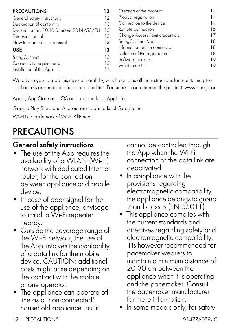 Page 1 de la notice Manuel utilisateur Smeg SOA4606WM2PNR