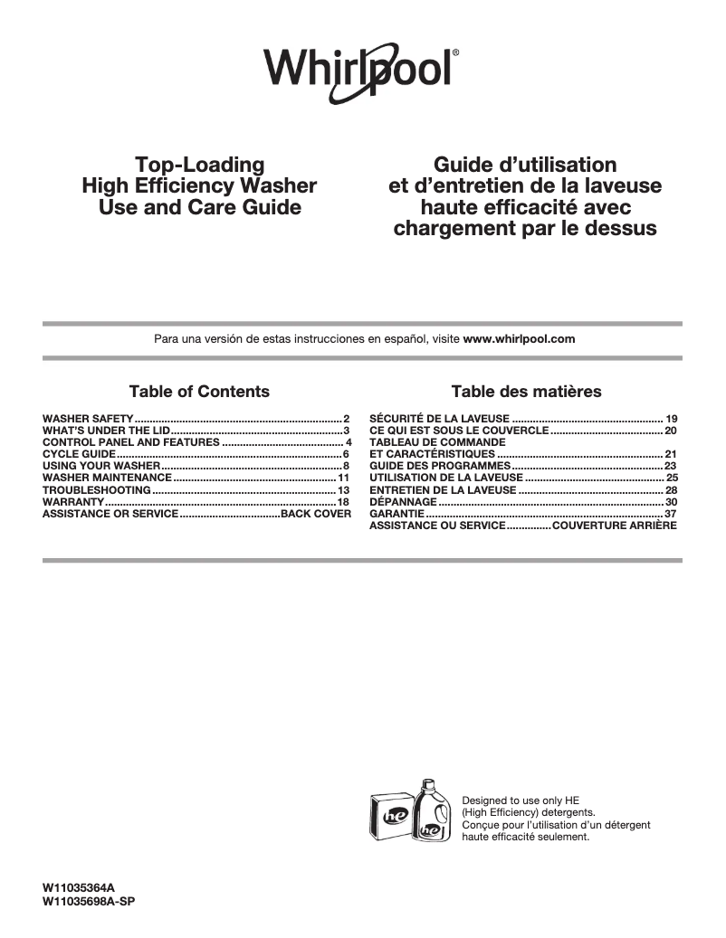 Imagen de la primera página del manual del dispositivo WTW4855HW