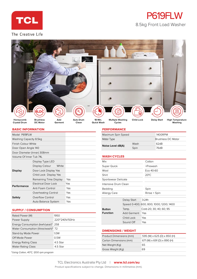 Page 1 de la notice Manuel utilisateur TCL P619FLW