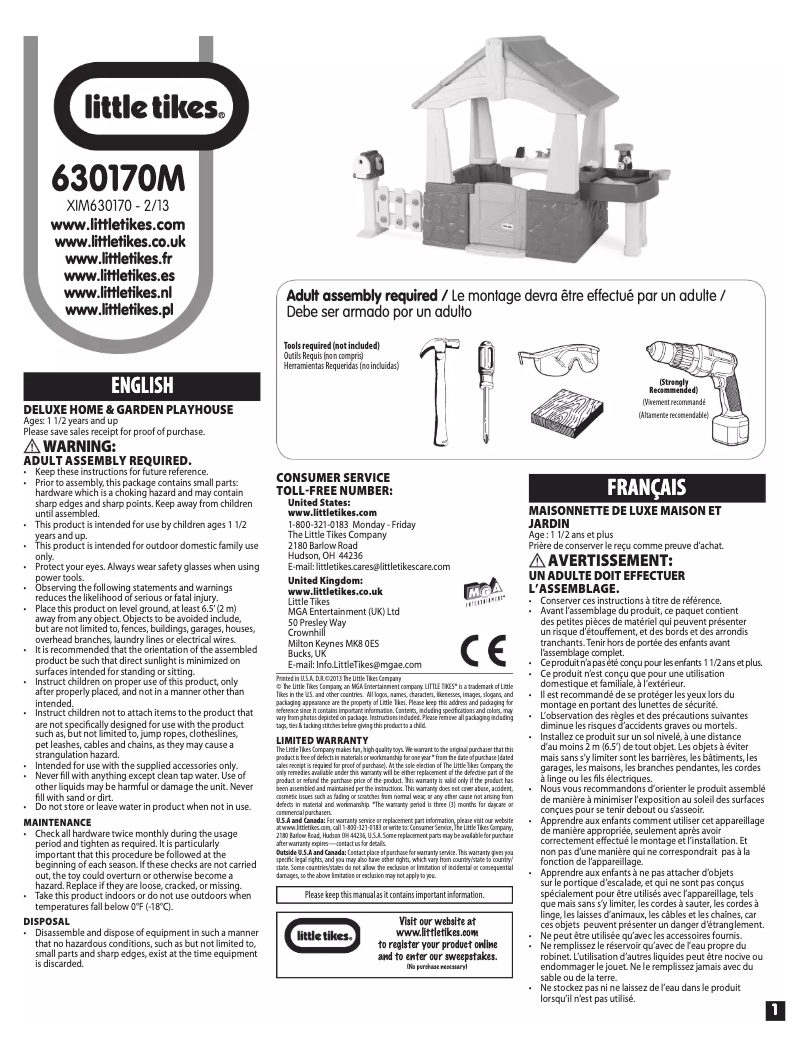 Page 1 de la notice Manuel utilisateur Little Tikes Deluxe Home 630170M