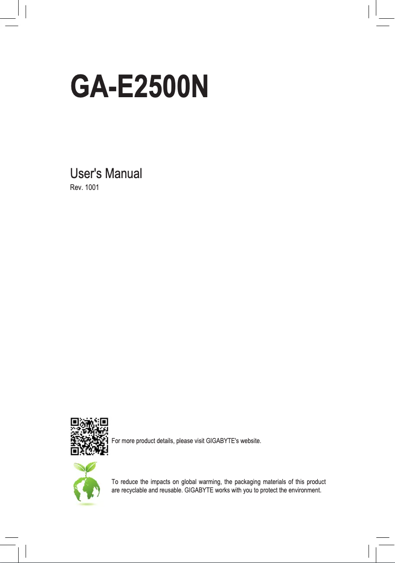 Page 1 de la notice Manuel utilisateur Gigabyte GA-E2500N