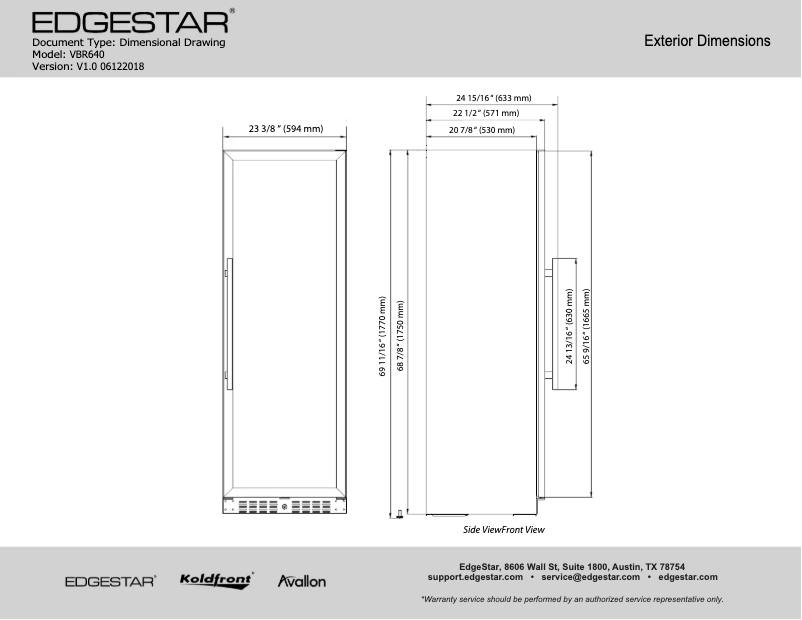 Page 1 de la notice Fiche technique EdgeStar VBR640