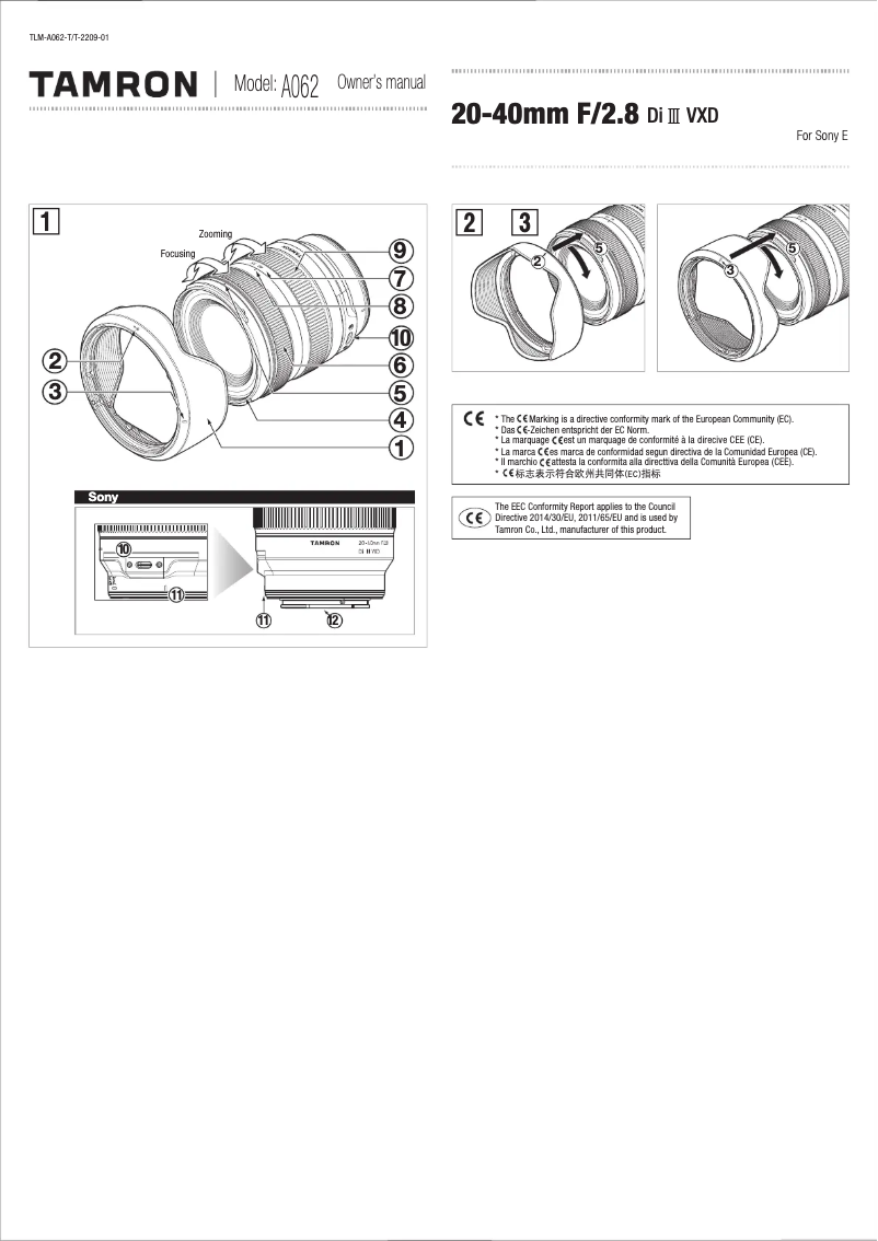 Page 1 of the manual User Manual Tamron 20-40mm F/2.8 Di III VXD