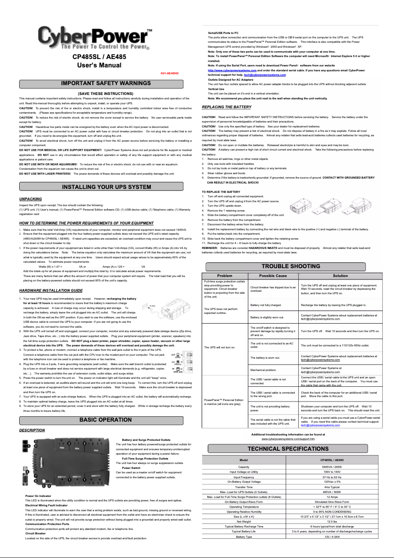 Página 1 del manual Manual de usuario CyberPower CP485SL