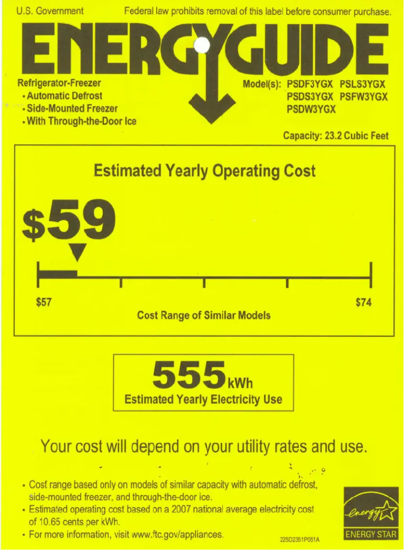 Page n°1 - Label énergétique GE PSDF3YGXBB