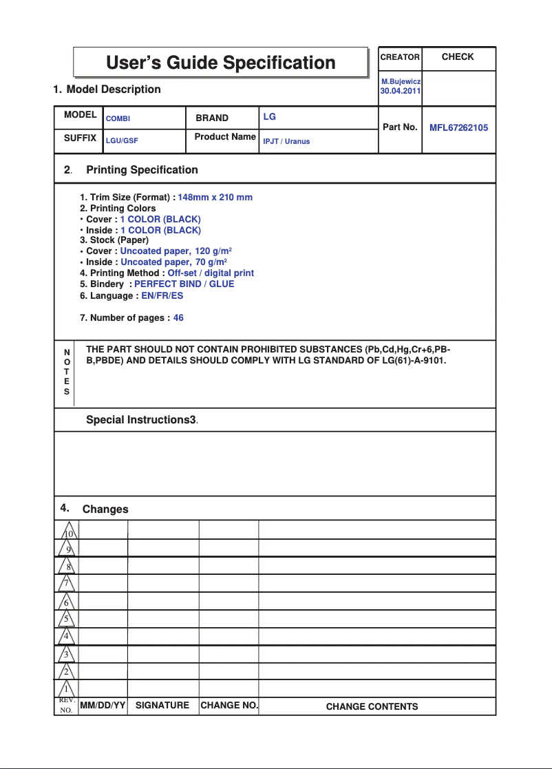Page 1 de la notice Manuel utilisateur LG GB5240AVCZ