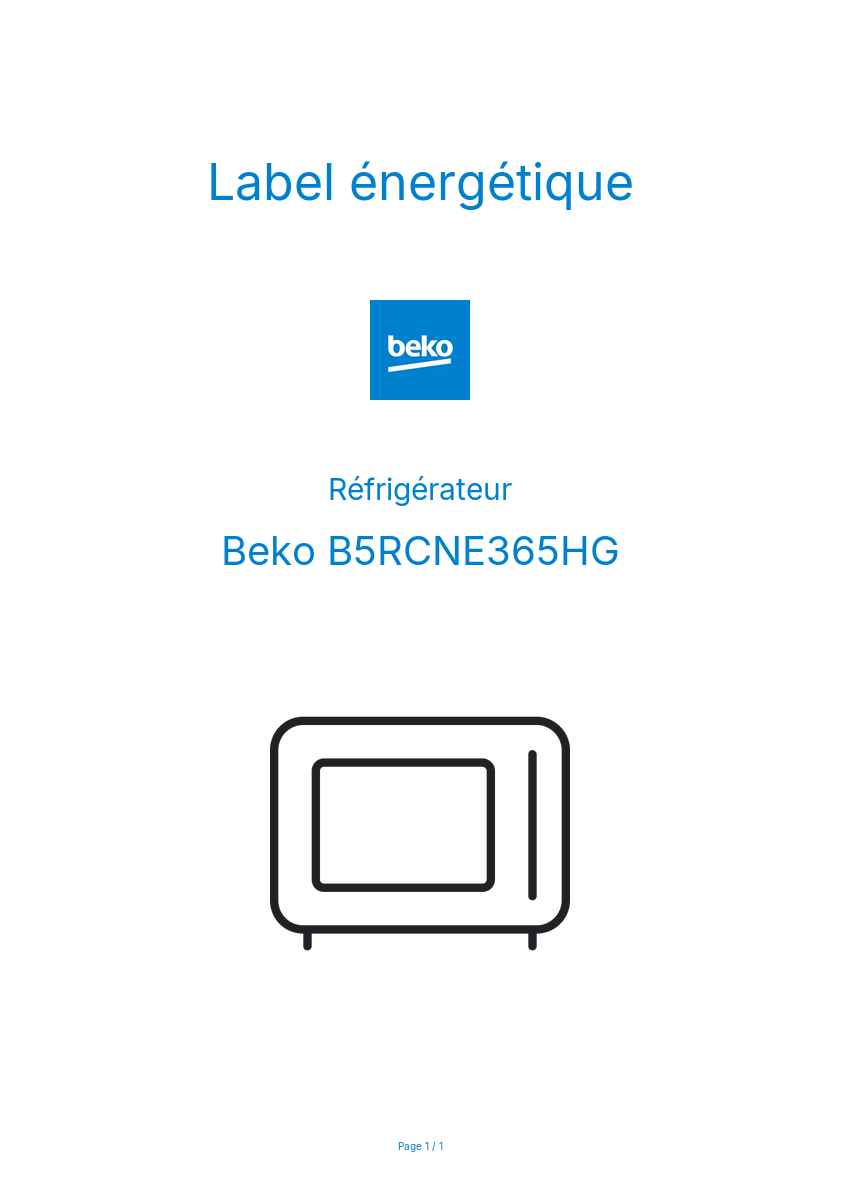 Page n°1 - Label énergétique Beko B5RCNE365HG