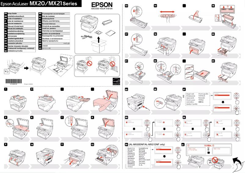 Page 1 de la notice Guide d'installation Epson AcuLaser MX20DN