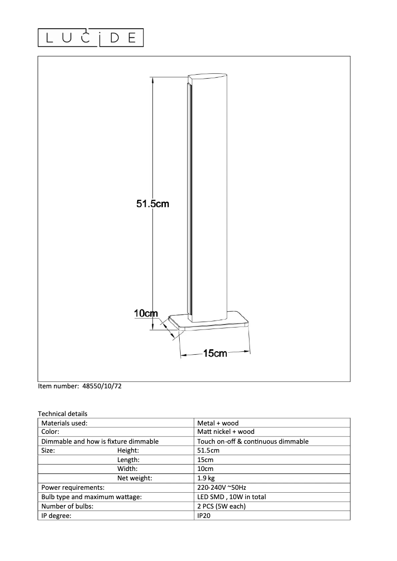 Page 1 de la notice Manuel utilisateur Lucide Sytze 48550/10/72