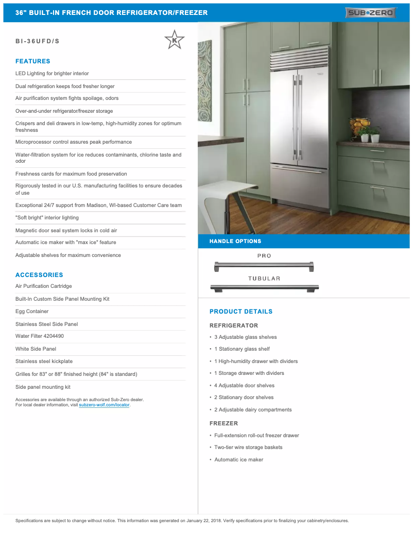 Page n°1 - Fiche technique Sub-Zero BI-36UFD/S/PH