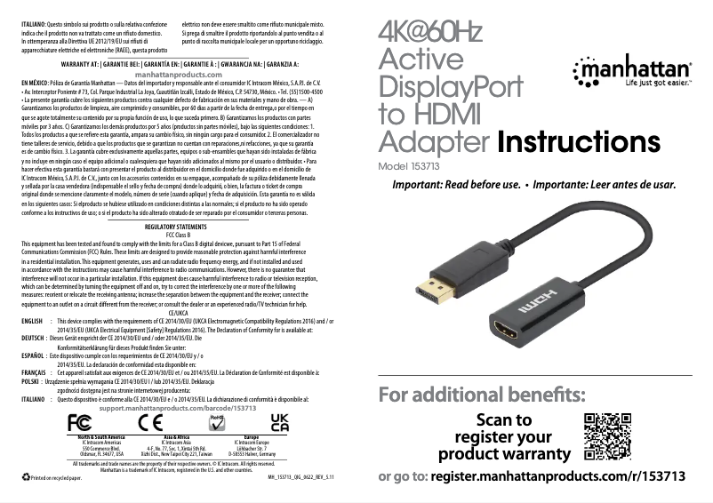 Page 1 de la notice Manuel utilisateur Manhattan 153713