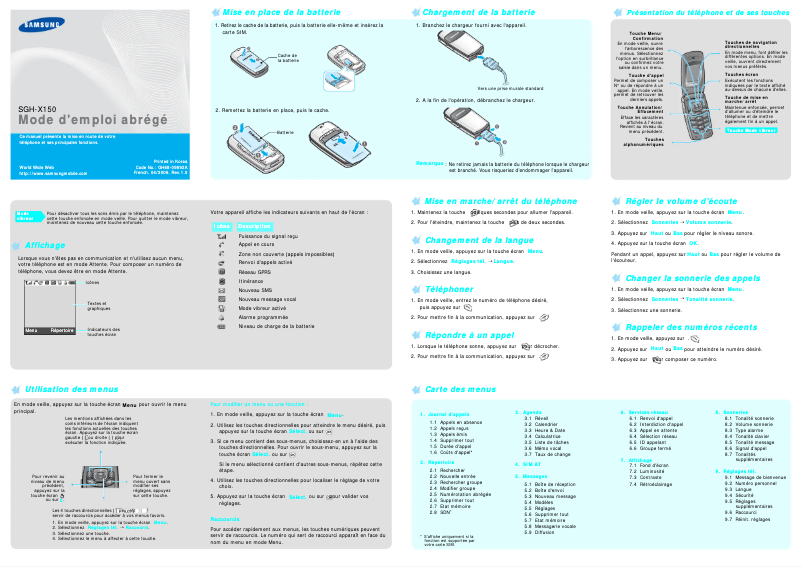 Image de la première page du manuel de l'appareil SGH-X150