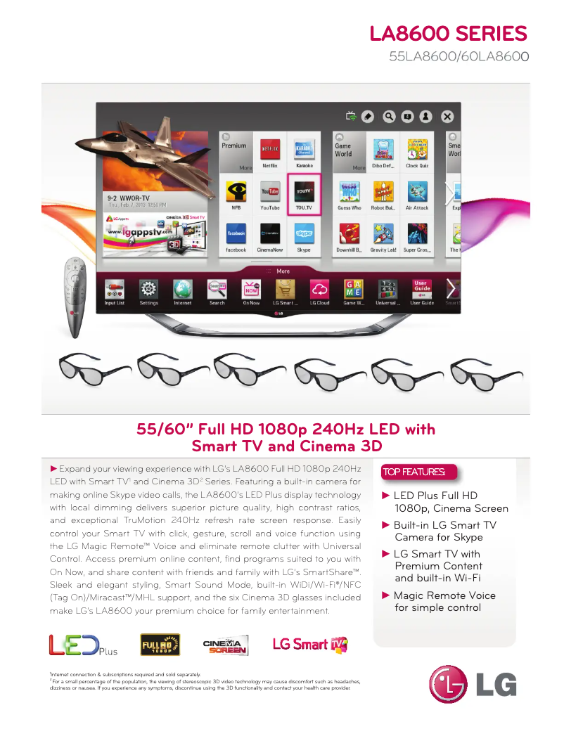 Página 1 del manual Ficha técnica LG 55LA8600