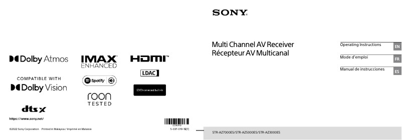 Page 1 de la notice Manuel utilisateur Sony STR-AZ5000ES