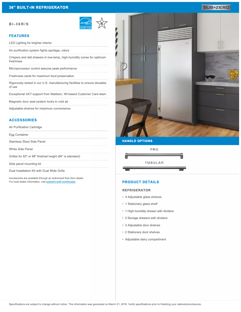 Page n°1 - Manuel utilisateur Sub-Zero BI-36R/S/TH-RH