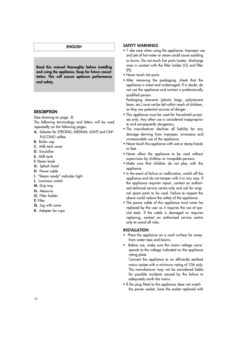 Page n°1 - Manuel utilisateur DeLonghi EC 9