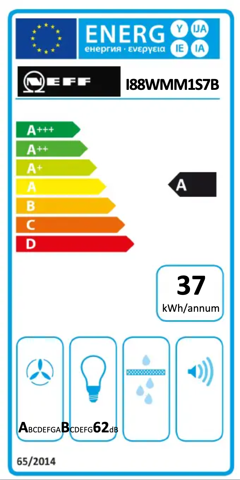 Page 1 de la notice Label énergétique Neff I88WMM1S7B