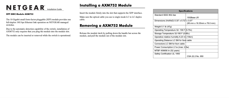 Page n°1 - Guide d'installation Netgear AXM752