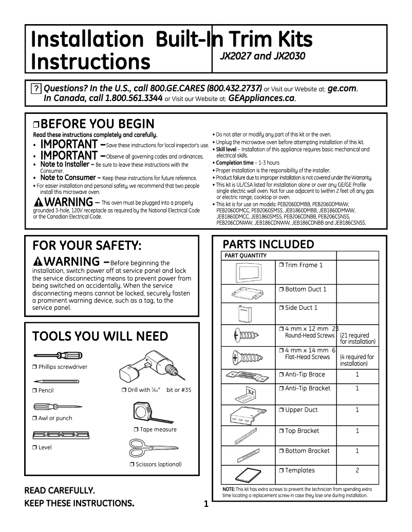 Página 1 del manual Manual de usuario GE JX2030DMCC